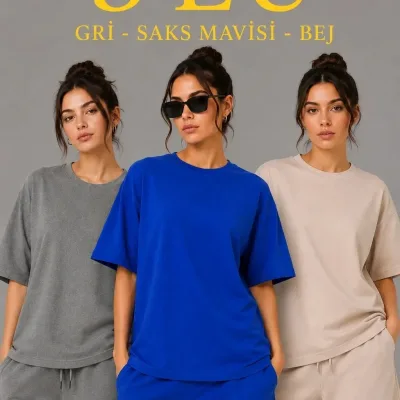 Koma 3 Parçeyî Oversize Du Têl Tîşort Şort 1