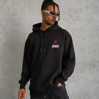 Muški crni oversize 3-nitni pamučni hoodie s printom 1