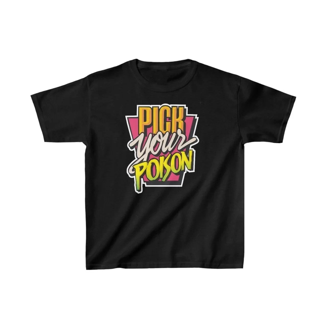 Детски црн oversize печатен кружен јака T-shirt