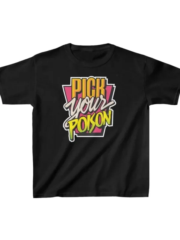 Детски црн oversize печатен кружен јака T-shirt 1