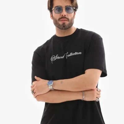 Μαύρο Ανδρικό Oversize Ποδήλατο Λαιμό Τυπωμένο Καλοκαιρινό T-shirt 3
