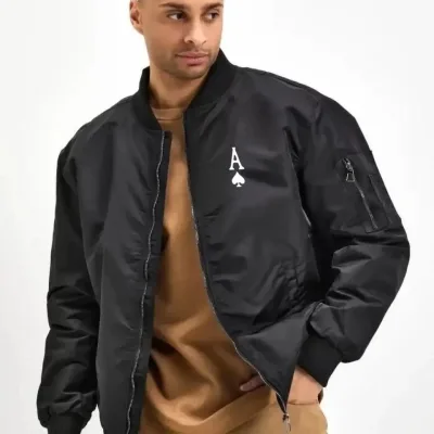 Pánská černá bunda bomber s potiskem, zipem, kapsami, prošívaná, podšitá, zimní 2