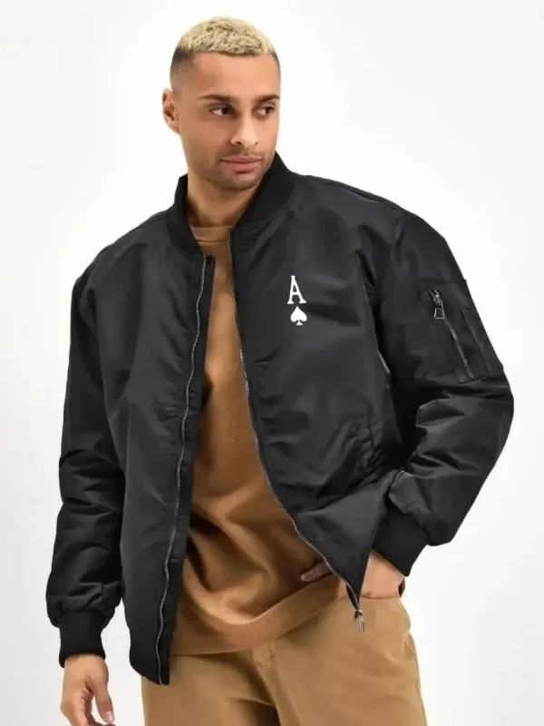 Pánská černá bunda bomber s potiskem, zipem, kapsami, prošívaná, podšitá, zimní 2