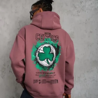 Men's Dusty Rose 3-Thread Cotton Hooded Printed Sweatshirt with Pockets 2