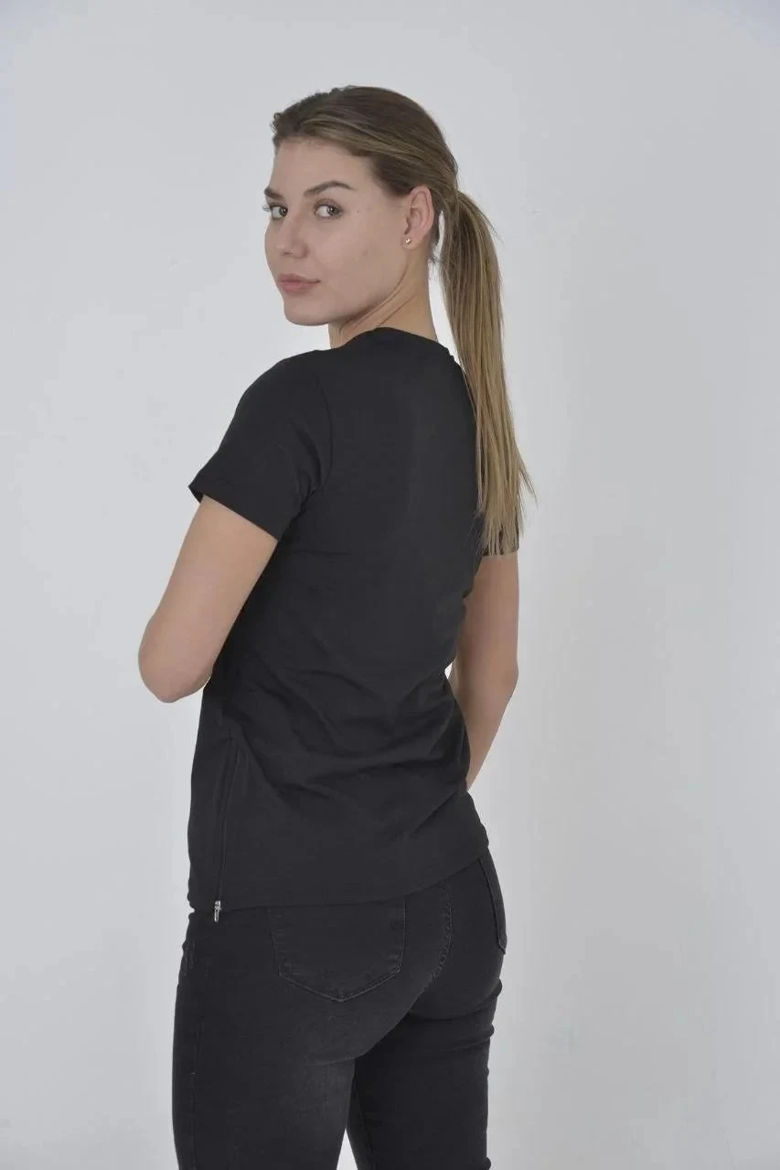 Ženski crni Slimfit Bicikli kragna bočni rajsferšlus majica