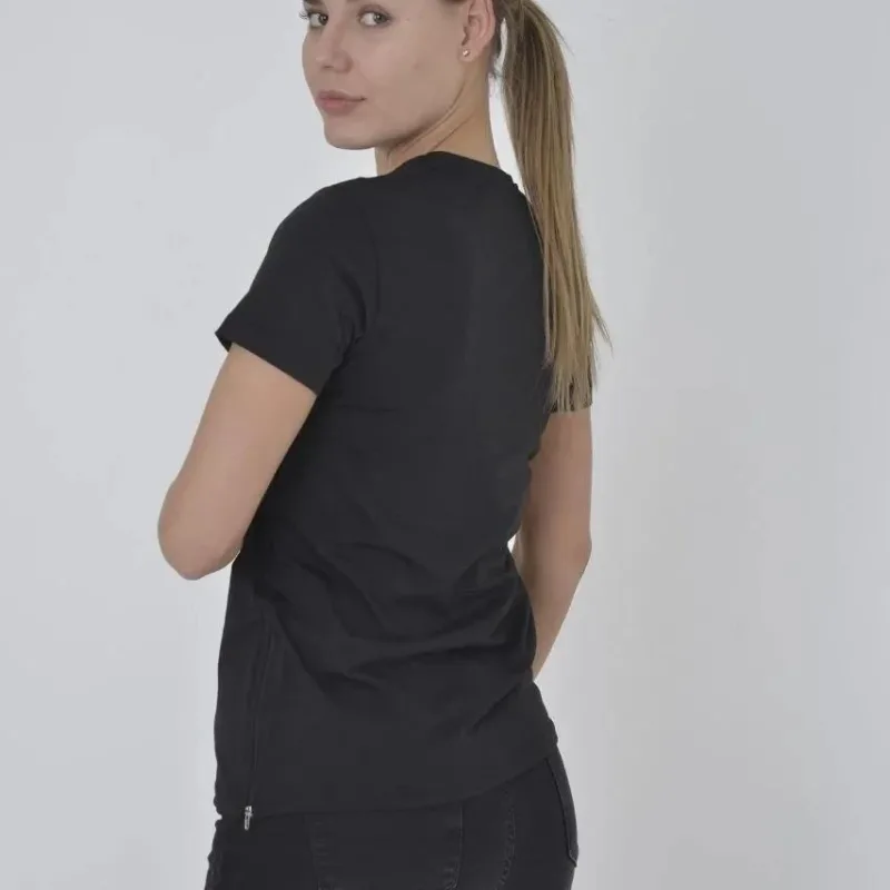 Dámské černé slimfit tričko s kulatým výstřihem s bočním zipem