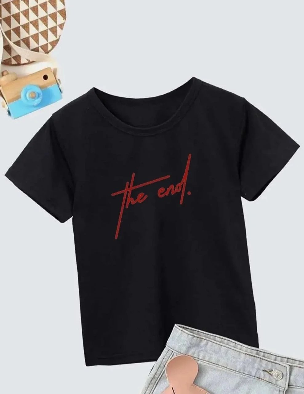 Παιδικό Μαύρο Oversize Printed Ποδήλατο Λαιμό T-shirt