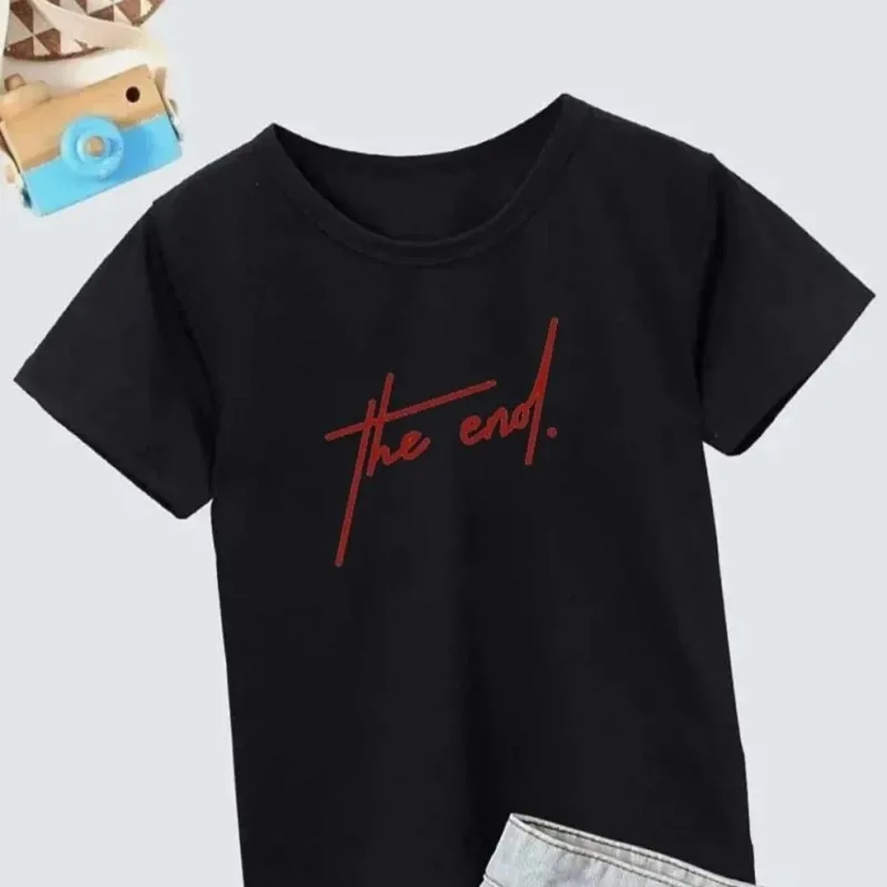 Παιδικό Μαύρο Oversize Printed Ποδήλατο Λαιμό T-shirt