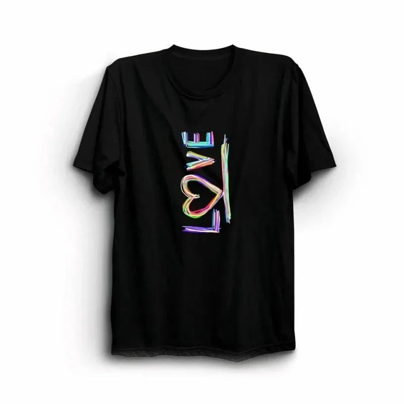 Ανδρικό Μαύρο Oversize Love Τυπωμένο Ποδήλατο Λαιμό Τ-Shirt