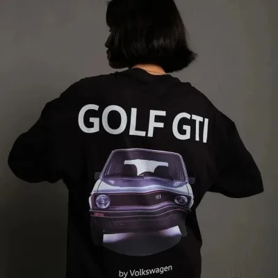 Ženska Crna Oversize Retro Golf GTI Auto Print Majica 1