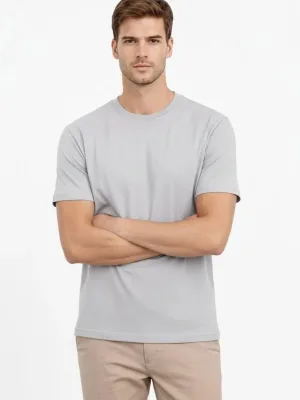 Men's Gray Regular Crew Neck Short Sleeve Solid T-Shirt