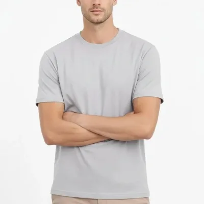 Men's Gray Regular Crew Neck Short Sleeve Solid T-Shirt 1