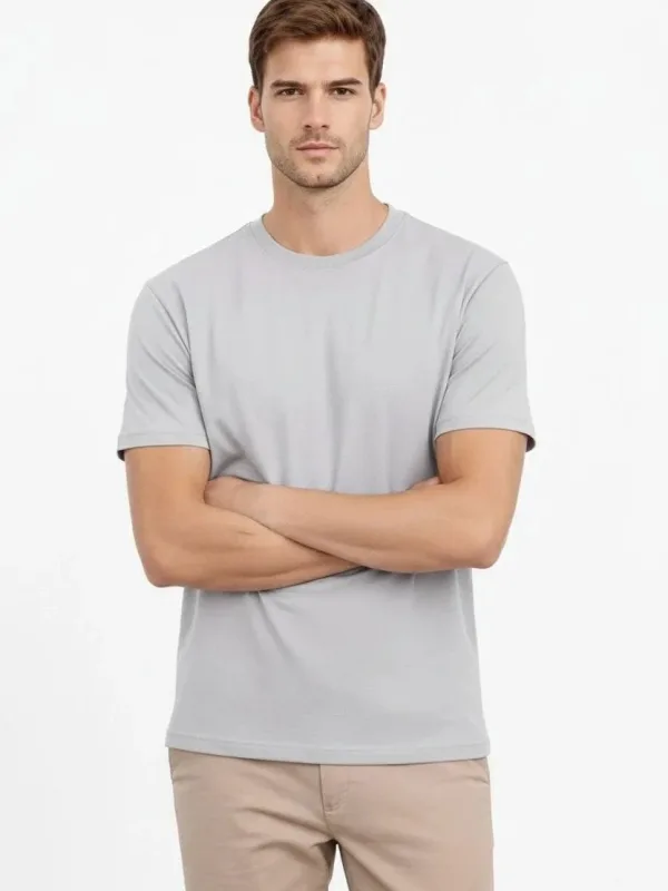 Men's Gray Regular Crew Neck Short Sleeve Solid T-Shirt 1