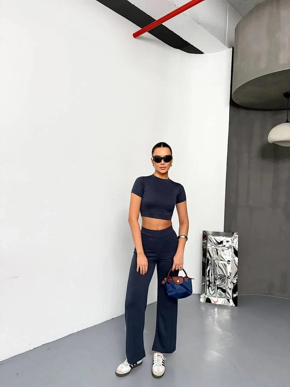 Ženski Dimljeni Oversize Crop Komplet Španski Porub Pantalone