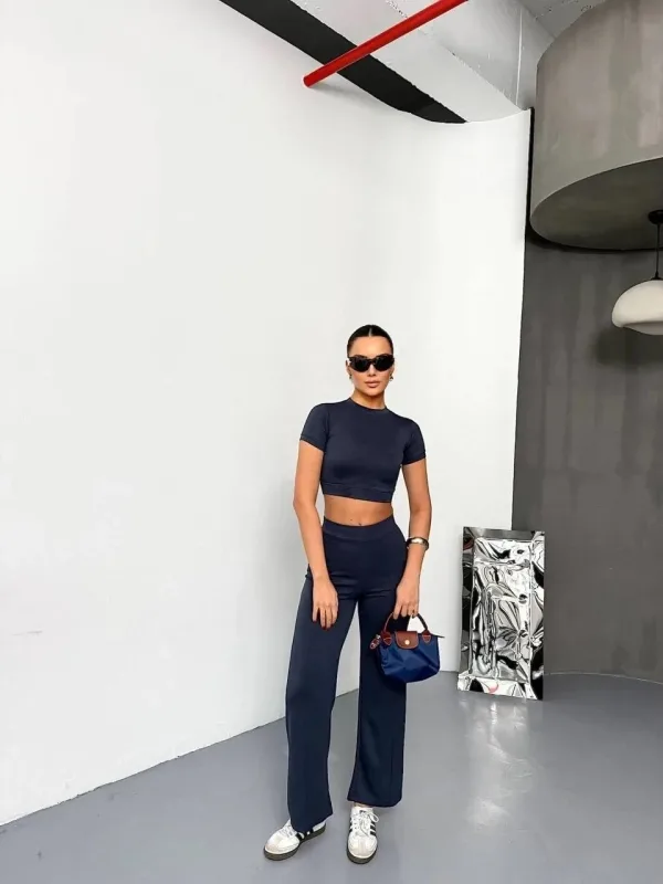 Ženski Dimljeni Oversize Crop Komplet Španski Porub Pantalone 1