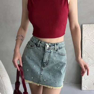 Bluzë Crop Corset me Detaje Rripi në Shpinë Burgundy 3