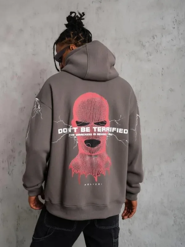 Men's Gray Oversize 3-Thread Cotton Hooded Printed Sweatshirt 1