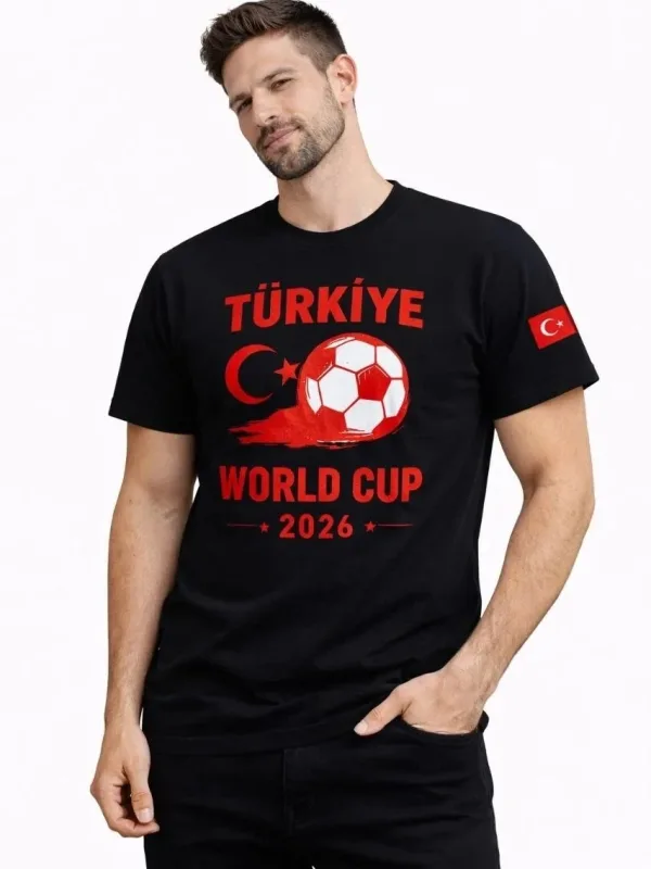 Męski Czarny World Cup 2026 Nadruk Piłka Nożna Koszulka 1