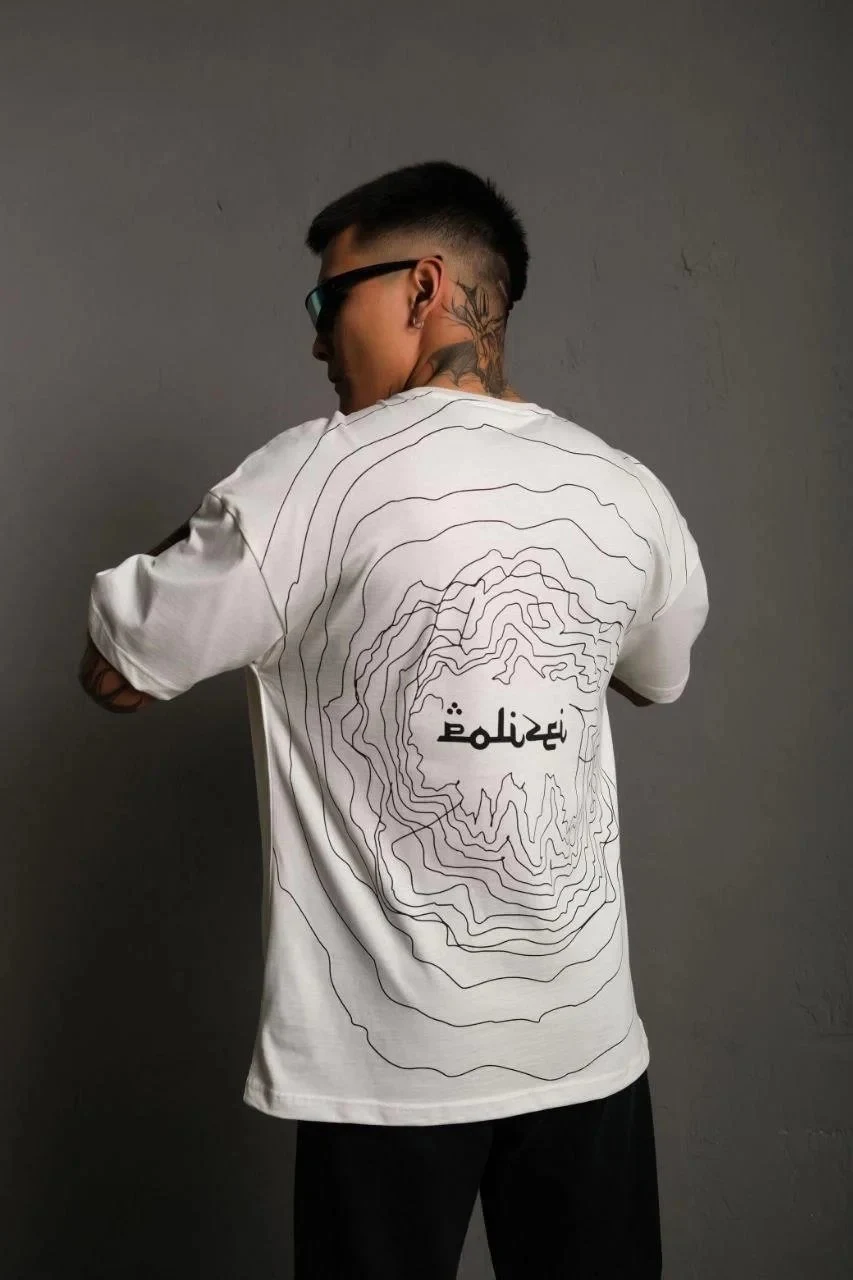 Bărbați Alb Oversize Guler Bicicletă Imprimat Tricou