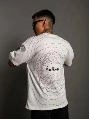 Bărbați Alb Oversize Guler Bicicletă Imprimat Tricou