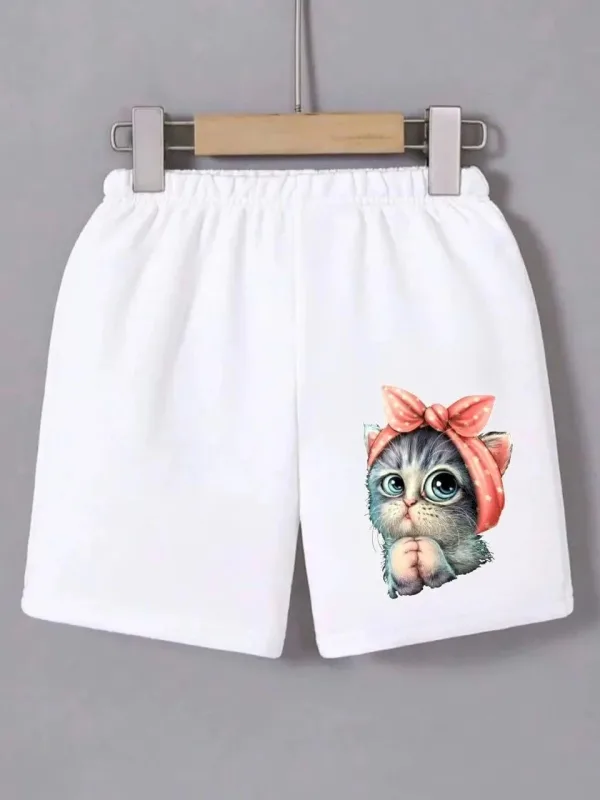 Női Fehér Gumírozott Derékrészű Nyomott Mini Rövidnadrág 1
