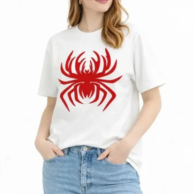 Ženska Bela Bicikli Kragna Pauk Print Majica 1