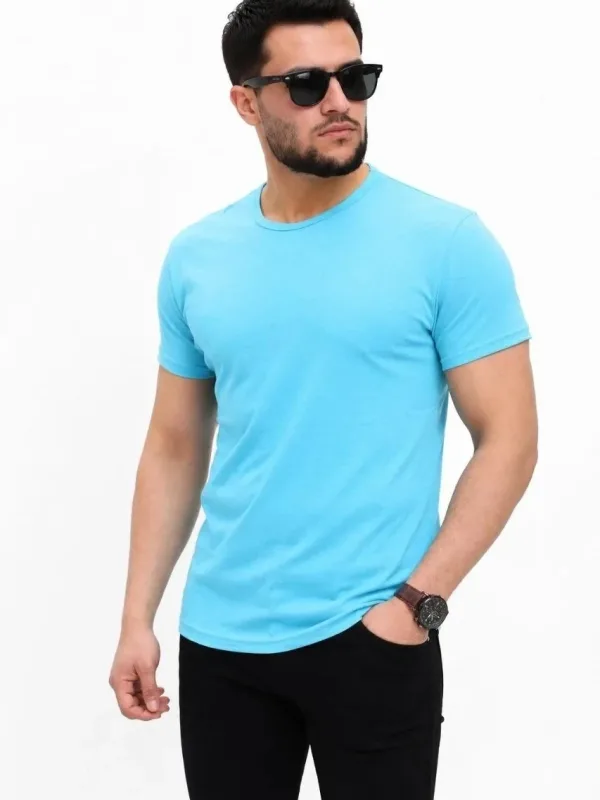 Машки светлосин slim велосипед јака краток ракав basic маица 1