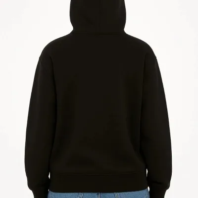 Γυναικείο Μαύρο Oversize Ζακέτα με Φερμουάρ, Κουκούλα, Τύπωμα και Φλις 3