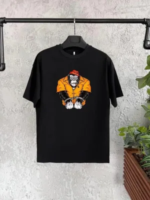 Dečija crna oversize štampana bicikli kragna majica