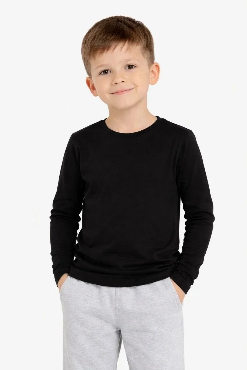 Children's Black Basic Long Sleeve Comfortable School T-Shirt