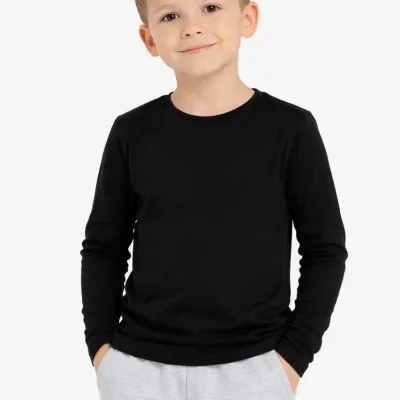 Dětské černé basic tričko s dlouhým rukávem, pohodlné do školy 1