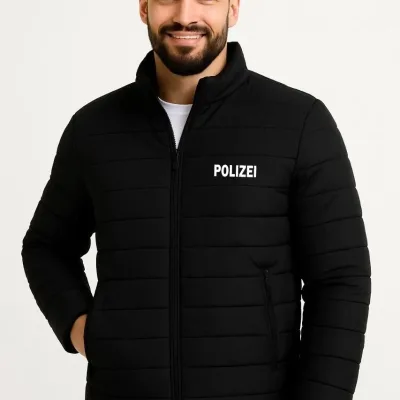 Pánska čierna vodeodolná prešívaná potlačená so zipsom bomber bunda 4
