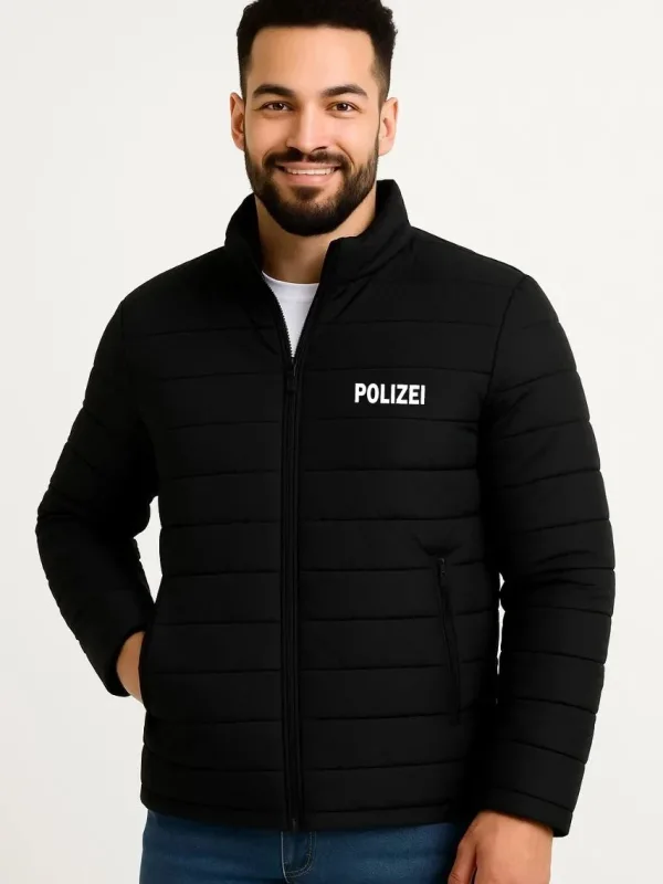 Pánska čierna vodeodolná prešívaná potlačená so zipsom bomber bunda 4
