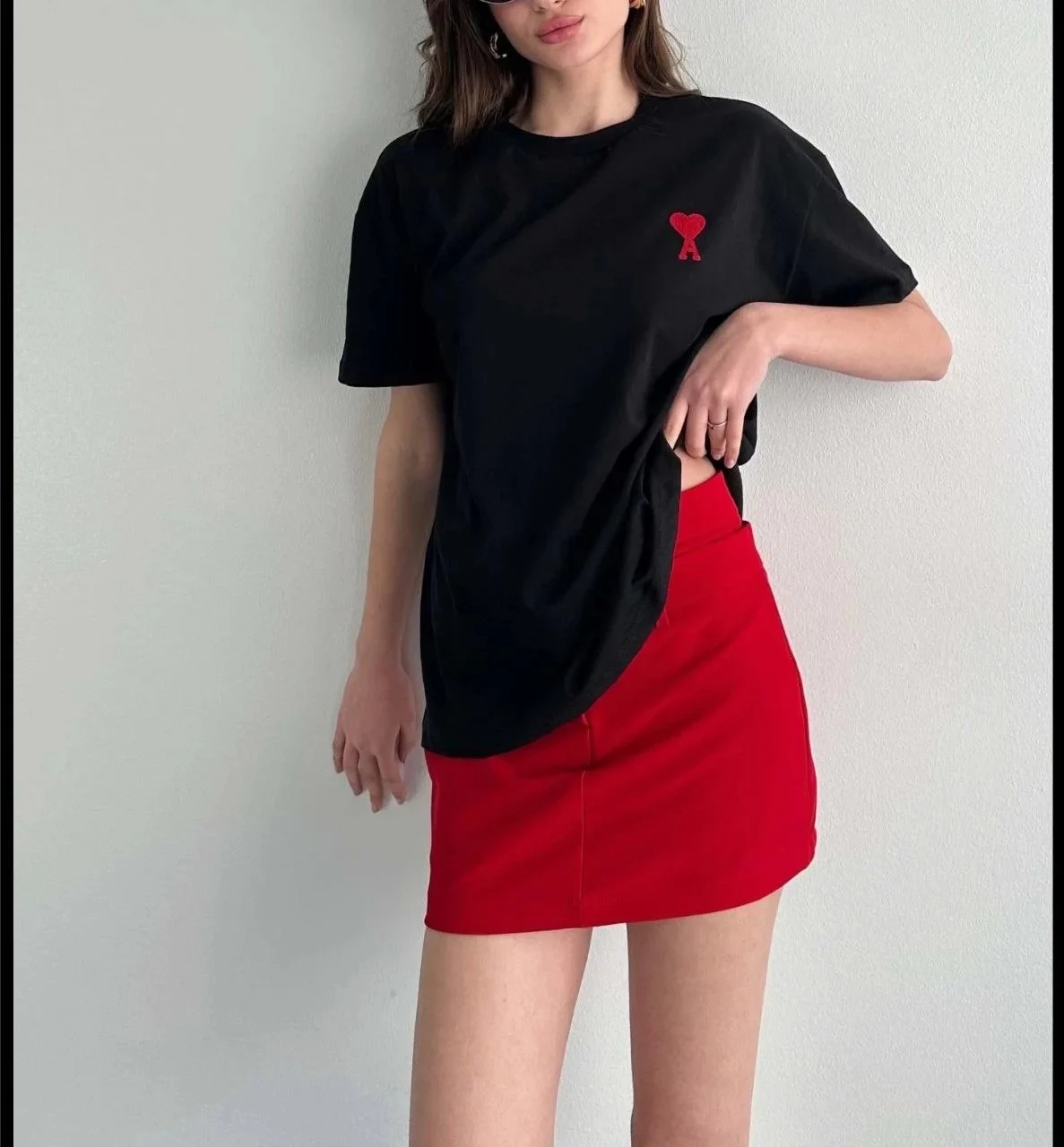 Γυναικείο Μαύρο Oversize Ποδηλατόλαιμο Τυπωμένο Κοντό Μανίκι Μπλουζάκι