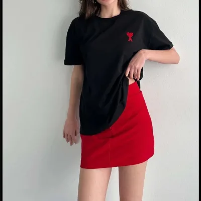 Γυναικείο Μαύρο Oversize Ποδηλατόλαιμο Τυπωμένο Κοντό Μανίκι Μπλουζάκι 1