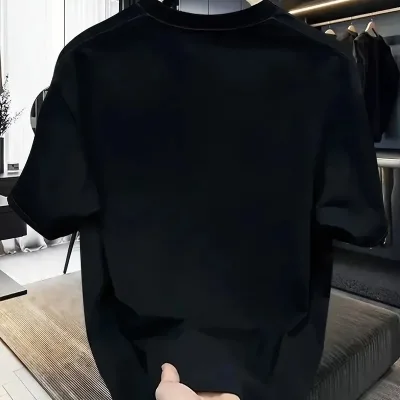 Ženska crna oversized biciklistička kragna sa printom kratkih rukava majica 2
