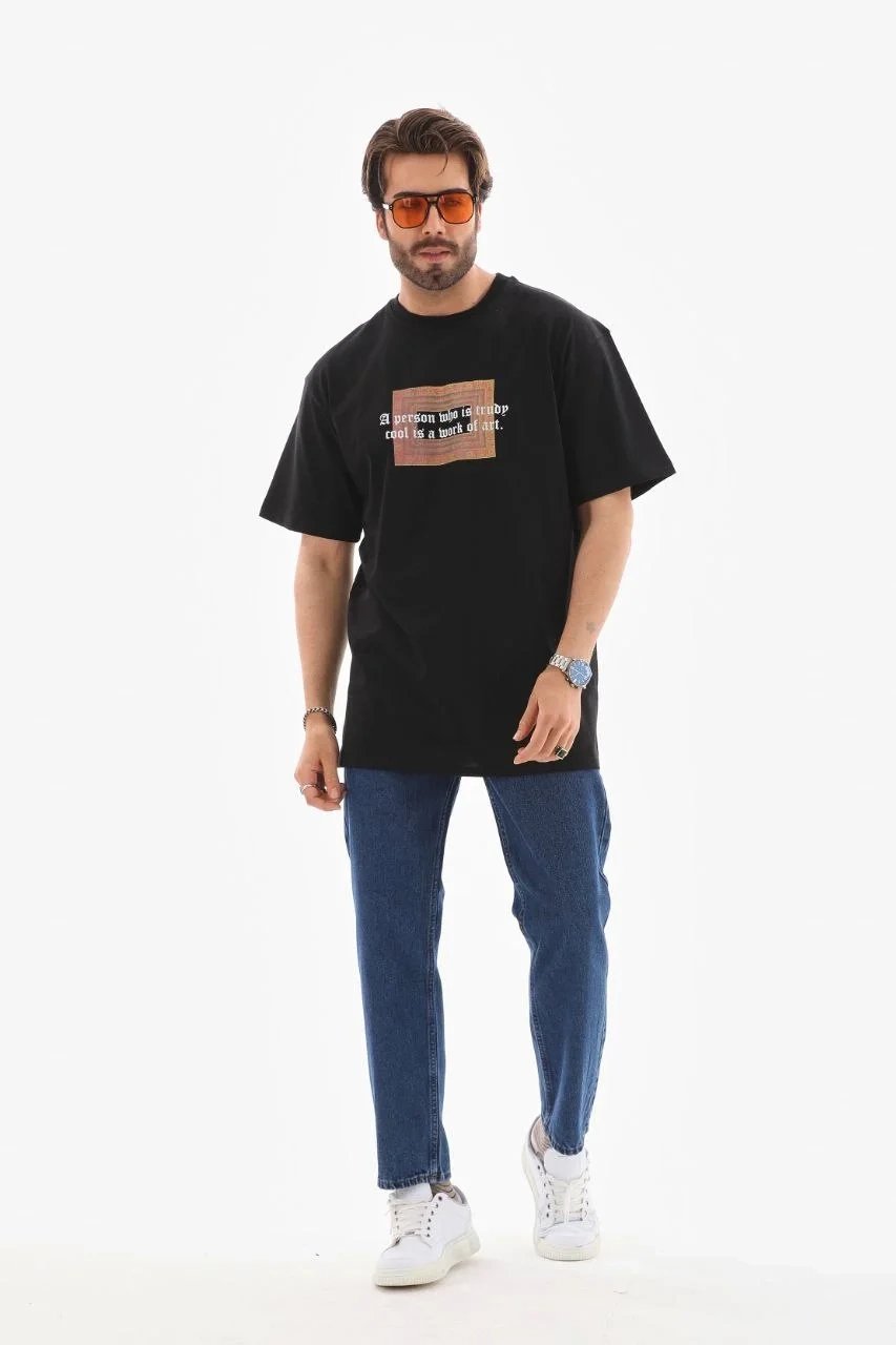 Μαύρο Ανδρικό Regular Fit Ποδήλατο Λαιμό Τυπωμένο T-shirt