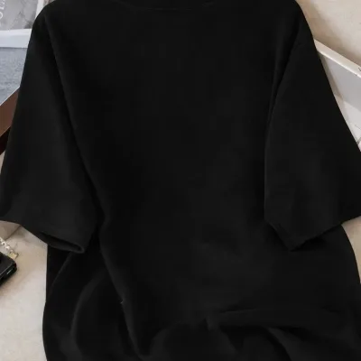 Dámske čierne oversize tričko s potlačou mačky, priedušné 3