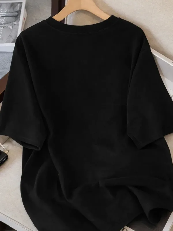 Dámske čierne oversize tričko s potlačou mačky, priedušné 3