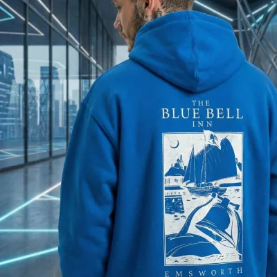Férfi Sötétkék 3 Szálas Pamut Nyomott Kapucnis Zsebes Sweatshirt 7