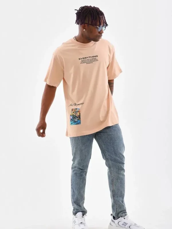 Tîşorta Bej a Oversize ya Bi Stûyê Bisîkletê û Çapkirî 6