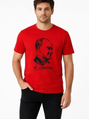 Kişi Qırmızı Velosiped Yaxalı Atatürk Çapılı Köynək