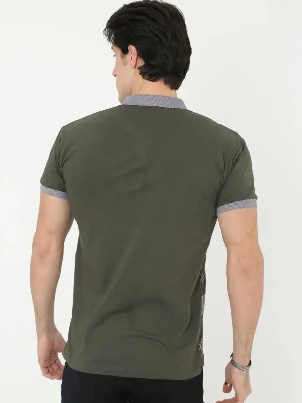 Pánske kaki slim fit polo tričko s potlačou, krátky rukáv 2