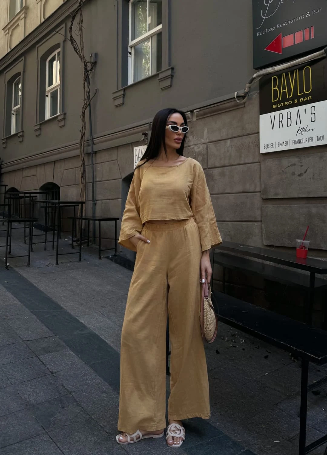 Şalvar Və Bluz Müslin Dəsti Camel