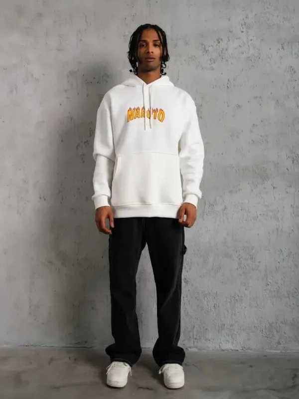Muški bijeli tiskani 3-nitni pamučni kapuljačasti sweatshirt 1