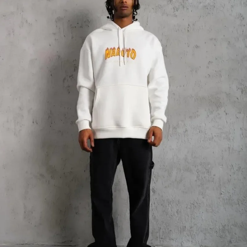 Muški bijeli tiskani 3-nitni pamučni kapuljačasti sweatshirt
