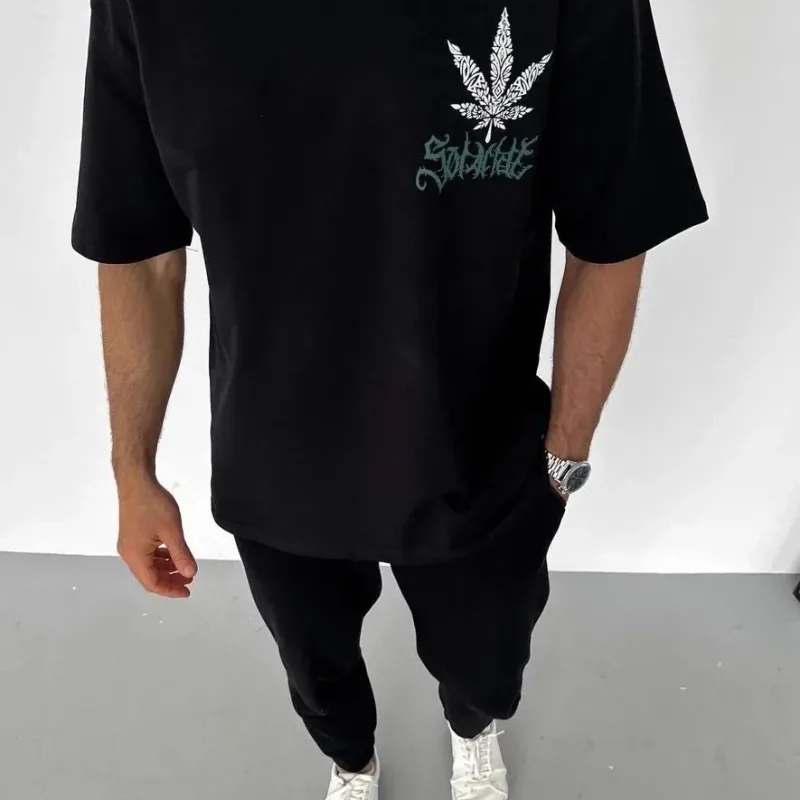 Muška crna regular fit bicikl vrat printana majica