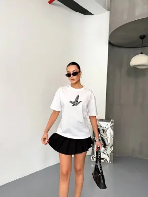 Qadın Ağ Regular Velosiped Yaxalı Çaplı Köynək