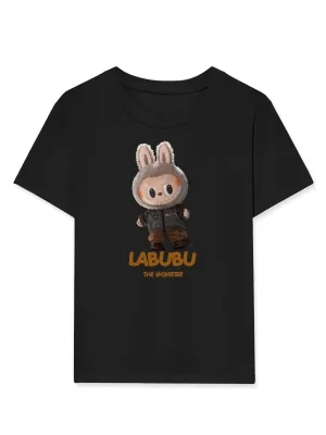 Девојче црн Labubu печатен детски T-shirt