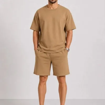 Férfi Barna Oversize Puha Textúrájú Zsebes Szett 4